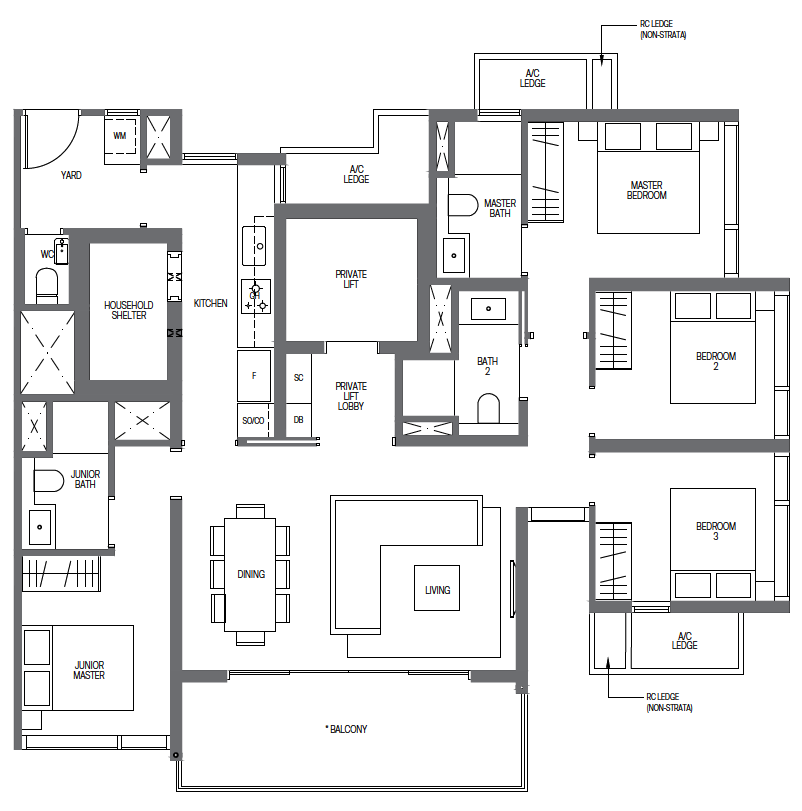 Midtown Modern’s D1 (PL) layout 1442 sq ft Starting Price at $4.5 mil