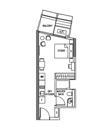 Duo Residences’s studio 420 sq ft layout Sold in early-2019 for $1.06 mil