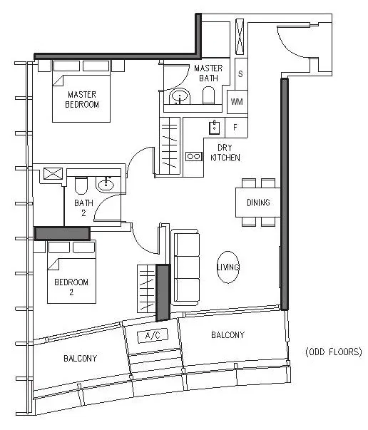D2 2-bedder layout from Duo Residences 936 sq ft, mid-floor going at $1.6-1.8 mil