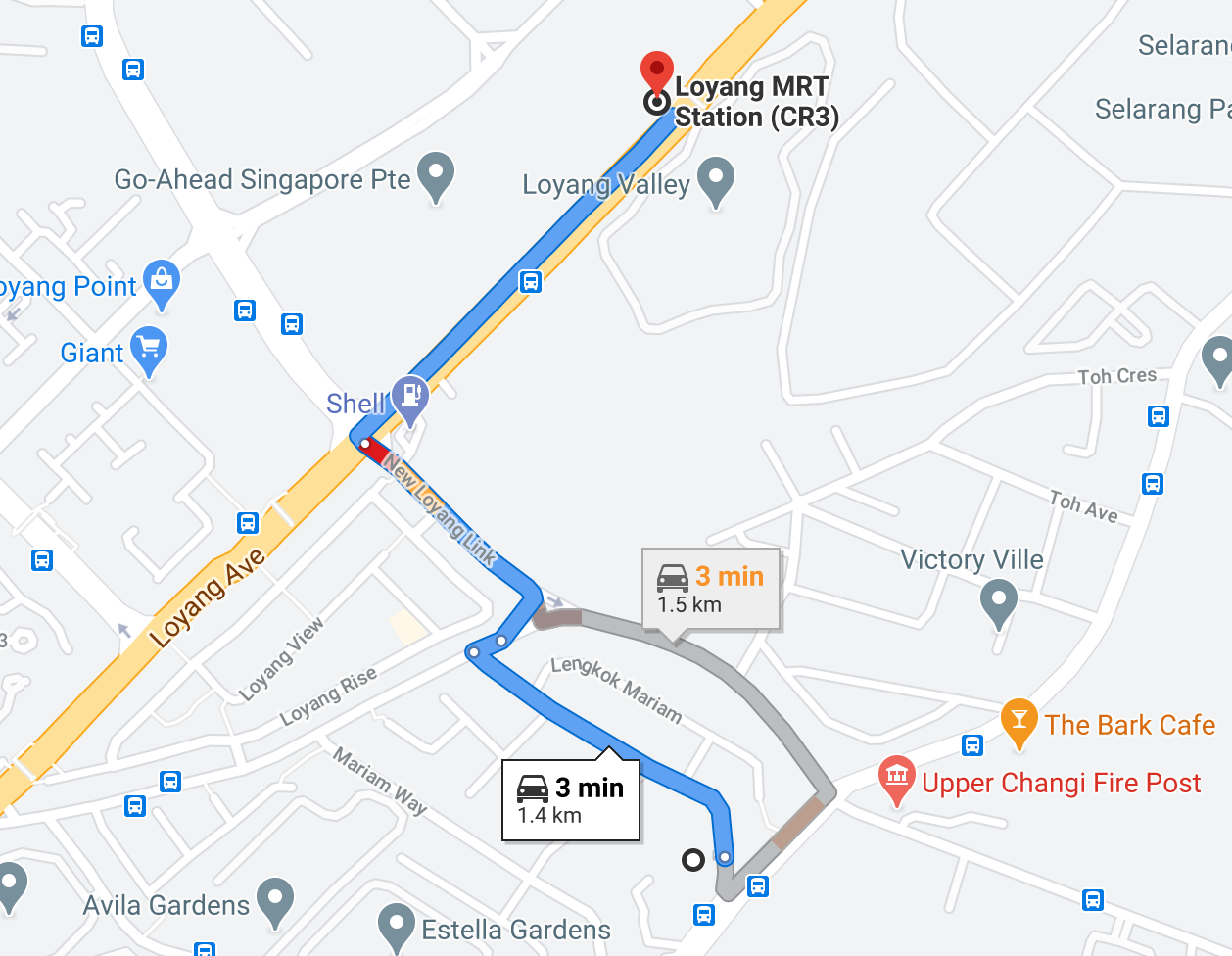 Parc Komo Accessibility Loyang MRT courtesy googlemaps.png