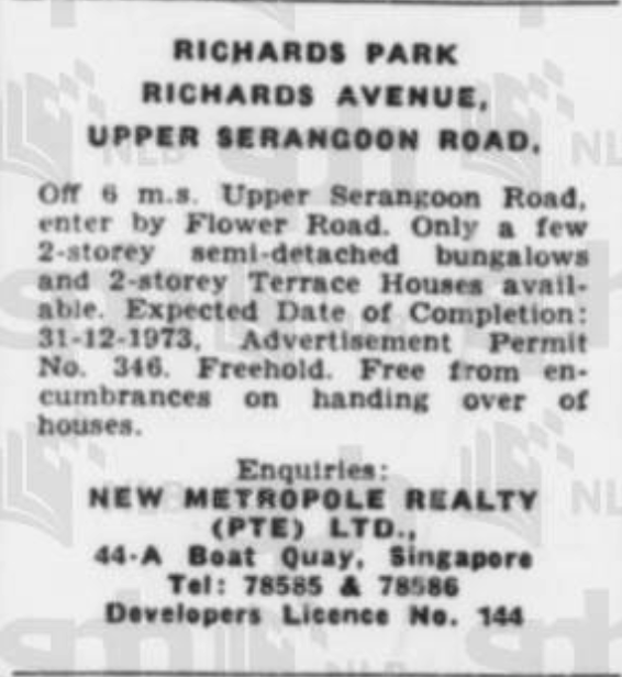 Richard's Park back in 31 May 1973, Richard's Avenue courtesy SPH and NLB.
