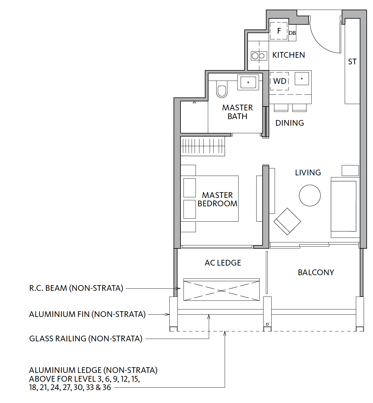 Rivière 1 Bedroom Unit layout A1-1
