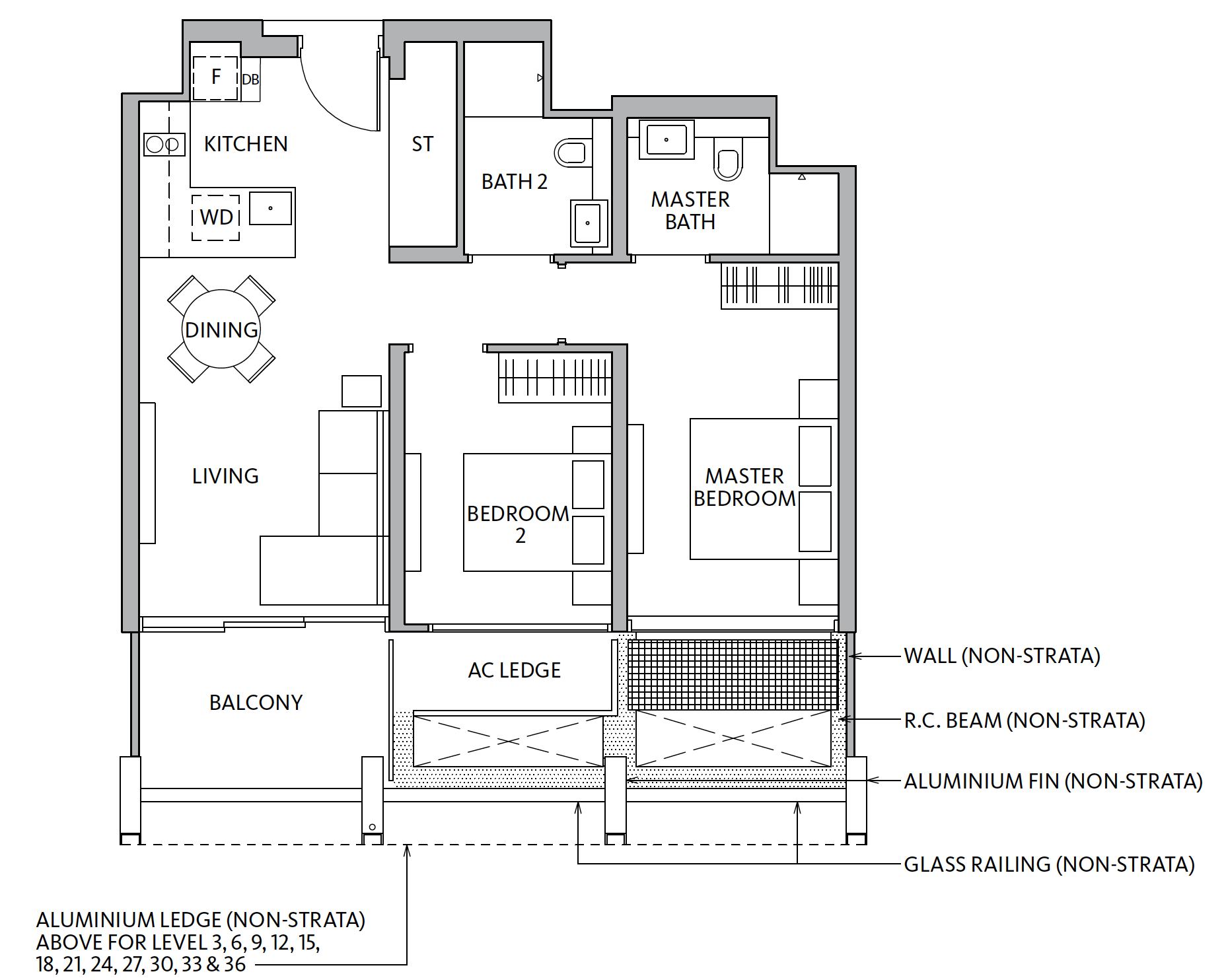 Riviere 2 Bedroom unit layout B1-2