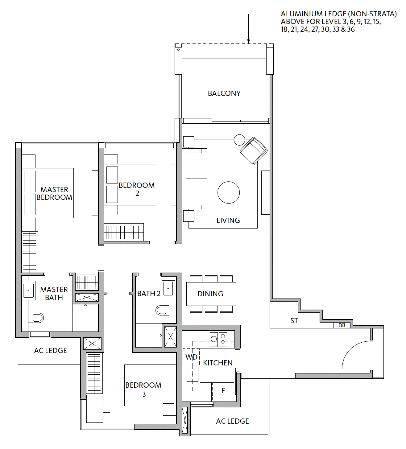 Riviere 3 Bedroom unit layout C1-1