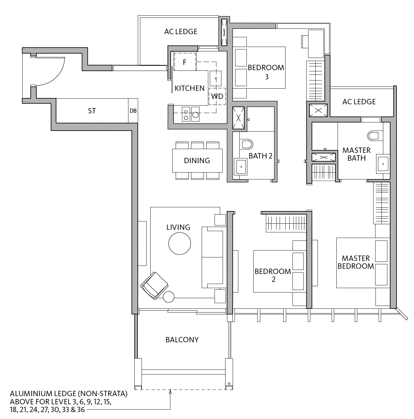 Riviere 3 Bedroom unit layout C1-2