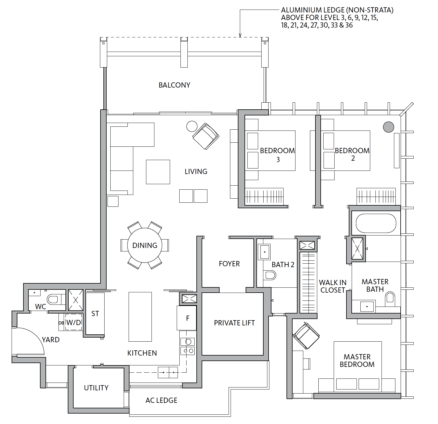 Riviere 3 Bedroom unit layout C3