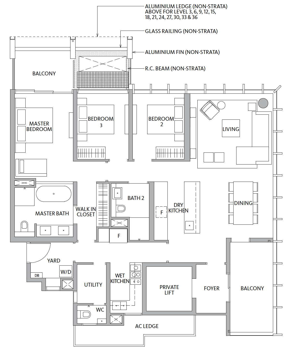 Riviere 3 Bedroom unit layout C4