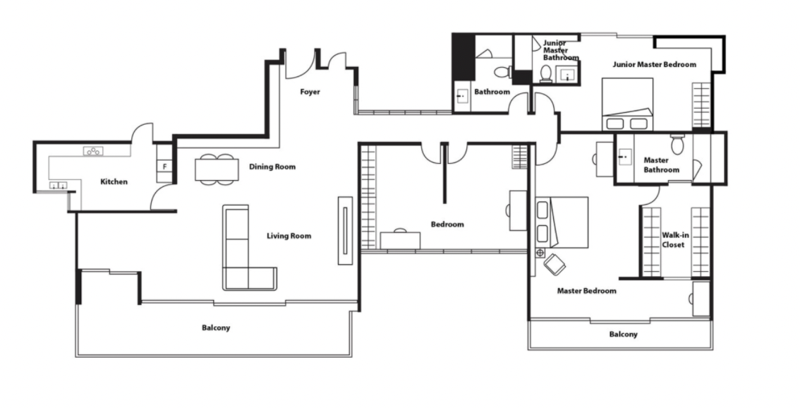 Type E2a 3-bedroom penthouse at The Metropolitan