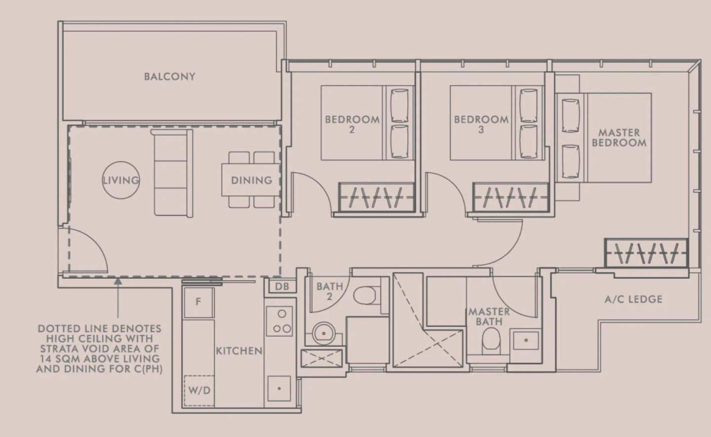 Wilshire Residences 3-bedroom: 78sqm/840sqft