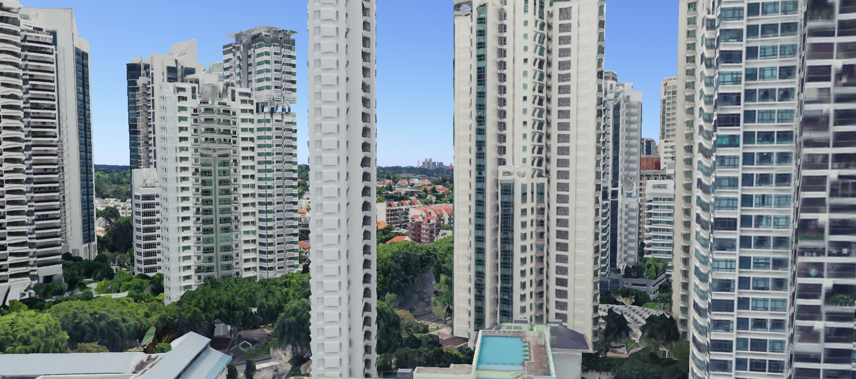 Simulated North-facing view of the 13th floor of The Atelier, with pocket unblocked views across the Novena landed estate.
