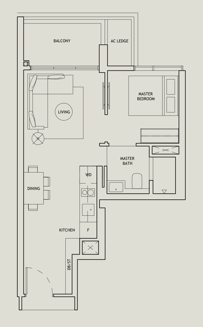 1-Bedder Type A1, Stack 3, 517 sq ft